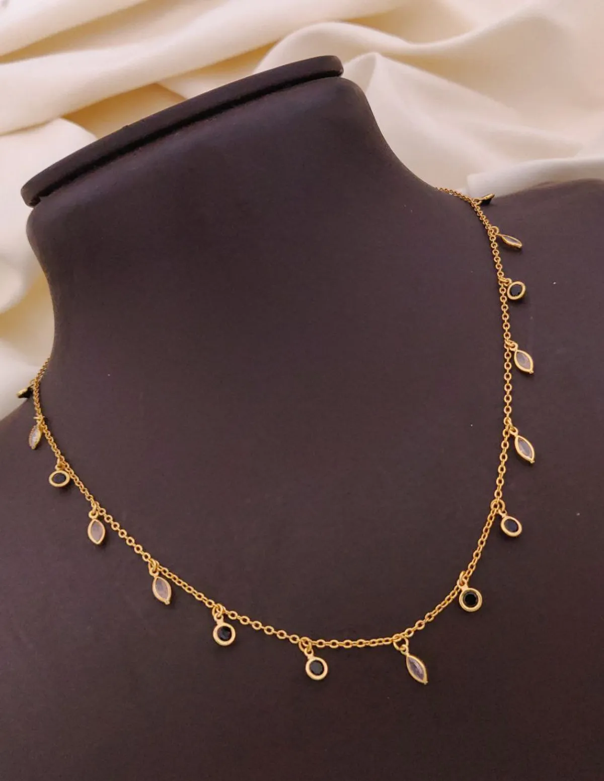 Gold tone minimalist oval charm pendant necklace with delicate chain
