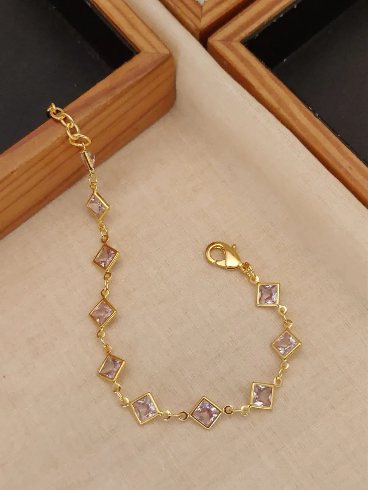 Square crystal stone gold bracelet for women