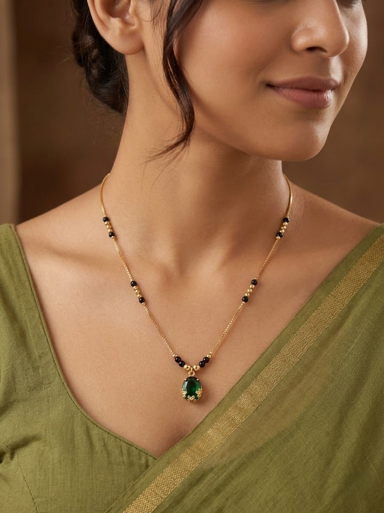Green Stone Pendant Mangalsutra